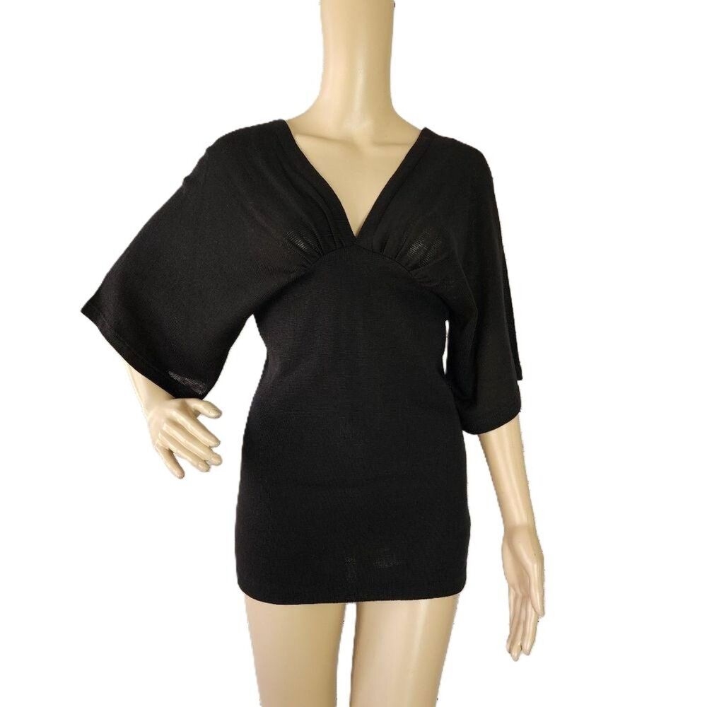 Mingle Black Knit Dolman Sleeve V-Neck Tunic Top Small (Estimated) Made in USA